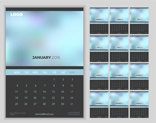 2016 New year desk calendar vector material 07  