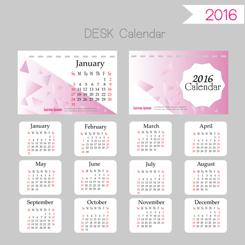 2016 desk calendar template vectors set 07  