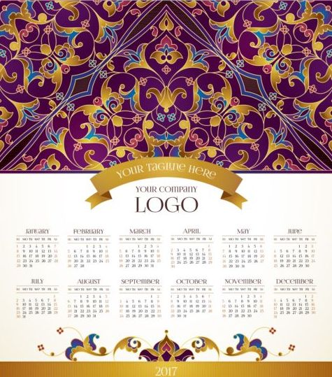 2017 kalendrar med blom dekor mönster vektor 07  