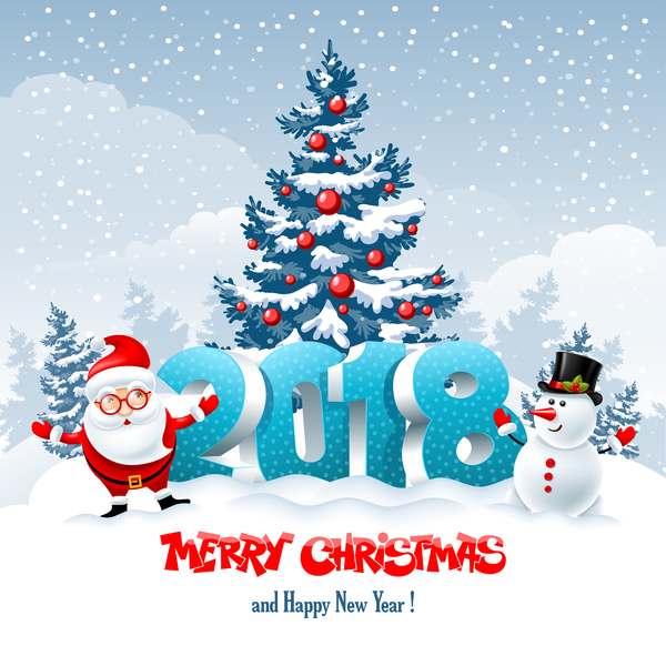 3D 2018 text with santa vector material 05  