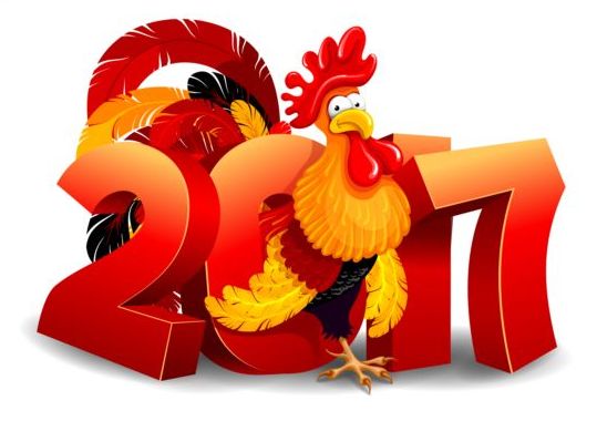 3d 2017 new year with reooster vector material 01  