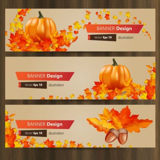 Autumn leaves and pumpkins vector banners vector  
