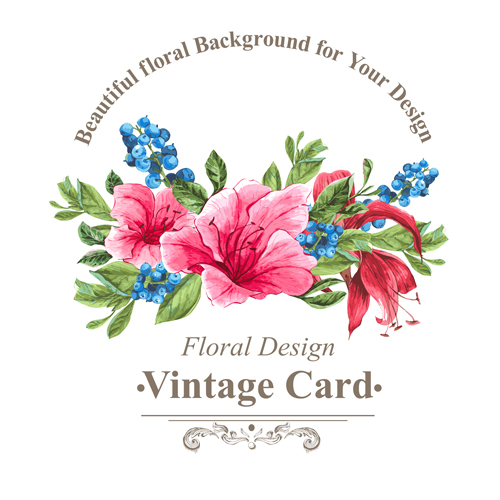 Beautiful floral background vintage card vector 01  