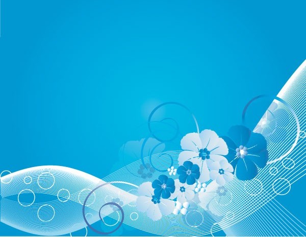 Flowers with dynamic lines blue background vector  