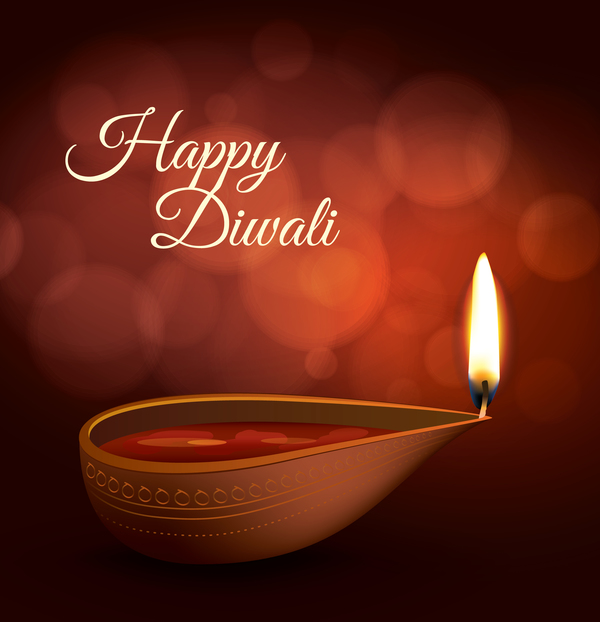 Burning diya with diwali holiday vector template 05  