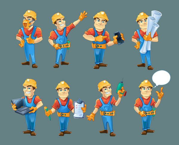 Cartoon construction worker vector material 04 - Free Download Design File
