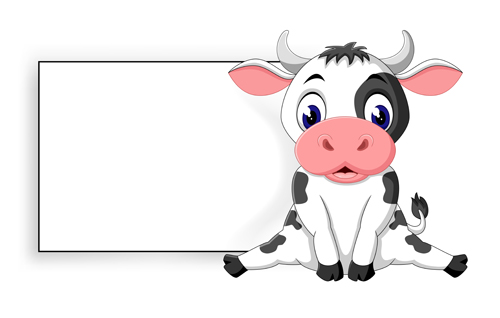 Cartoon cow with blank paper vector 02  