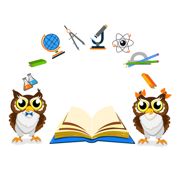 Cartoon owl with school background vector 04  
