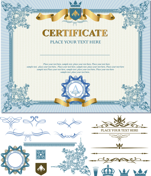 Certificates template with ornament kit vector 01  