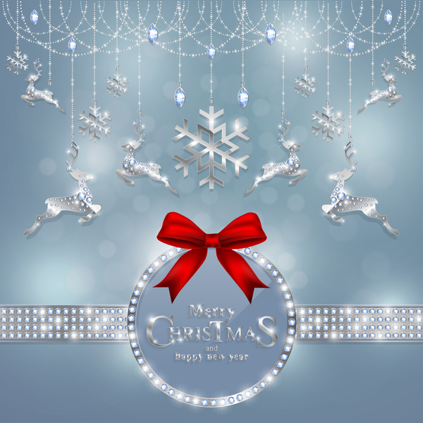 Christmas jewelry decor with new year decoration and red bows vector 04  