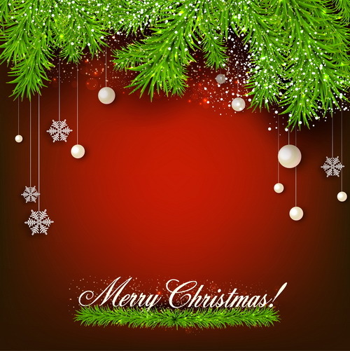 Christmas pine needles red background vector  