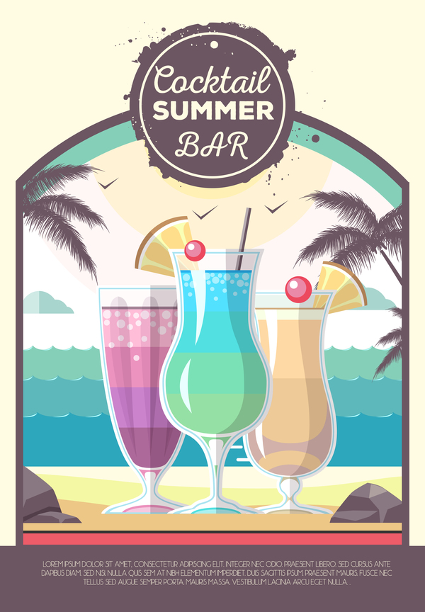 Cocktail Sommer Bar Poster Vorlage Vektor 03  