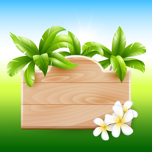 Coconut tree and Wooden Boards vector 05  