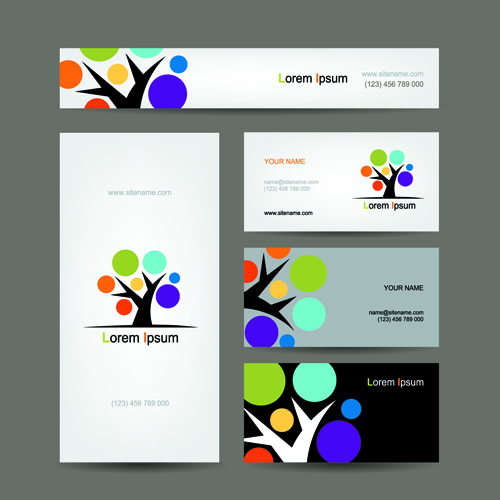 Colored tree business card vector  