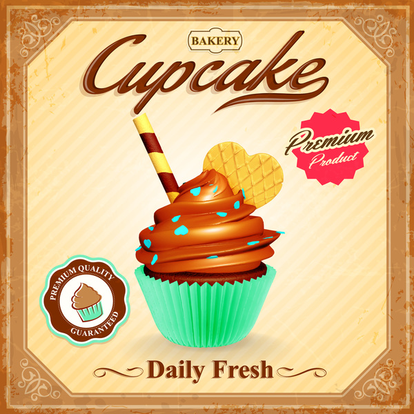 Cupcake poster template retro styles vector 03  