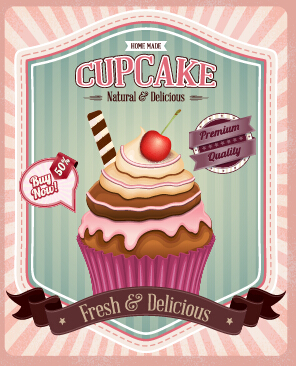 Cupcake retro poster vector 03  