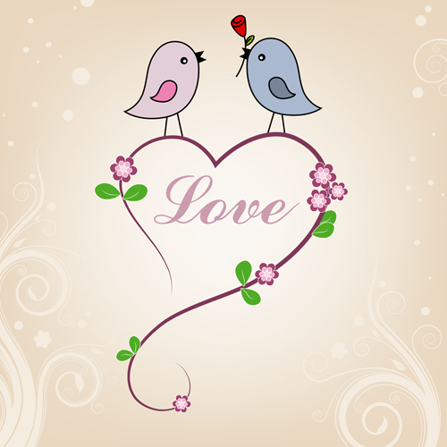 Cute birds with valentines day card vector 03  