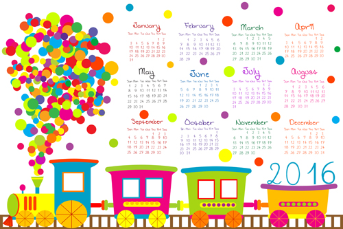 Cute kids calendars 2016 vector 01  