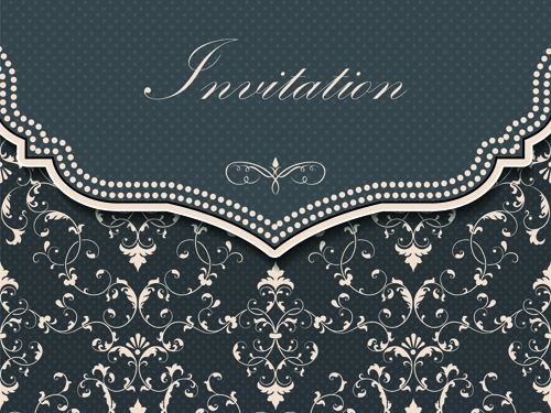 Dark gray floral invitation cards vector material 04  