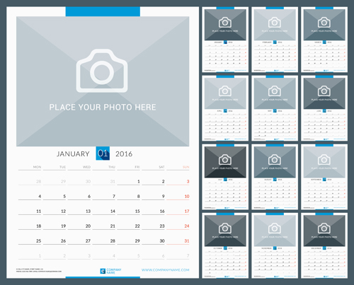Desk calendar 2016 with your photo vector 03  