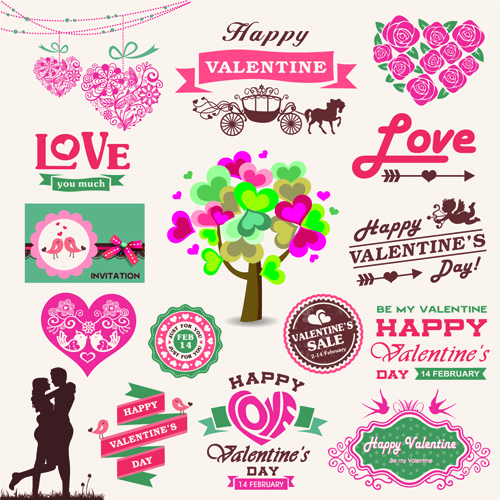 Valentine Day ornament and labels vector set 02  
