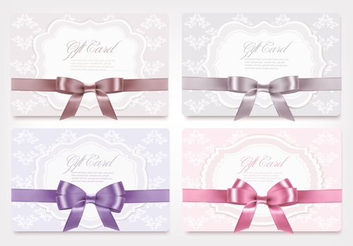 Exquisite ribbon bow gift cards vector set 25  