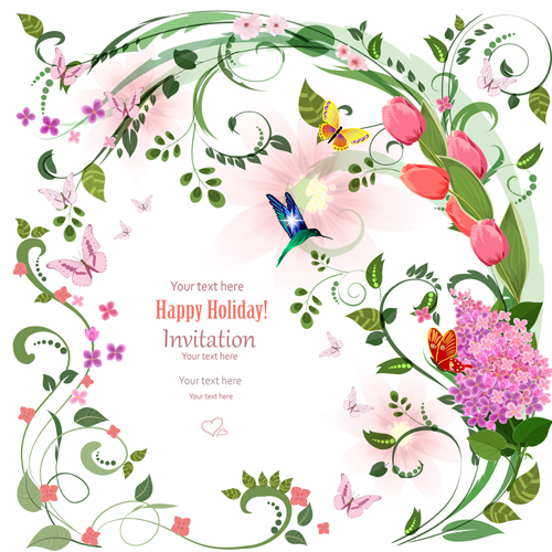 Flower holiday invitation cards vectors 02  