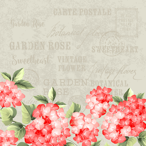 Flower with stamp vintage vectors material 10  