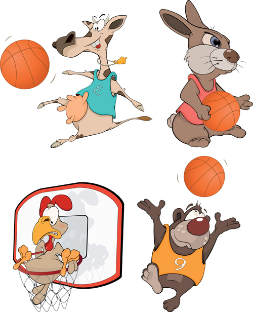 Funny animals with basketball vector 01  