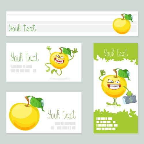 Funny apple cards vector 01  