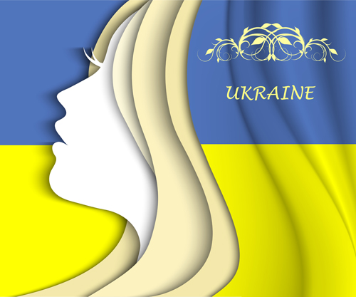 Girl face with ukraine flag vector background  