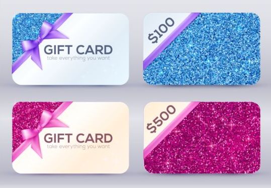 Glitter gift cards with bow vector set 03  