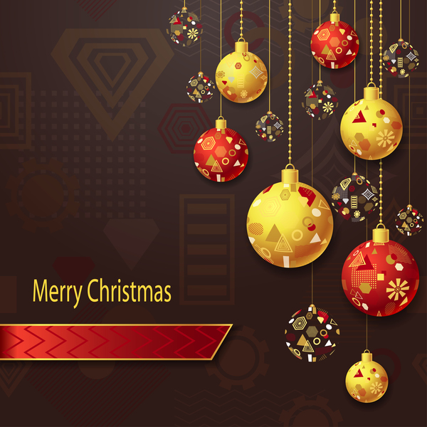 Gold red christmas balls with brown background vector  