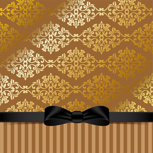 Golden background with black bow vector 02  