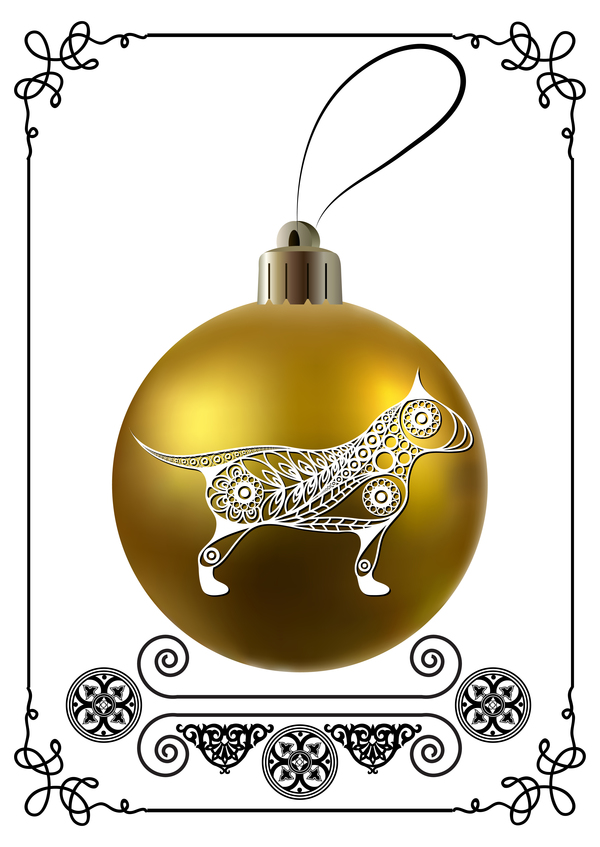 Goldener Weihnachtsball mit Hundrahmenvektor 05 des neuen Jahres  