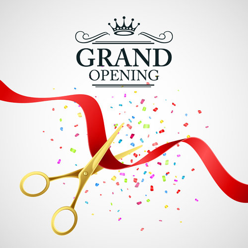 Grand opening with golden scissors background vector 05  