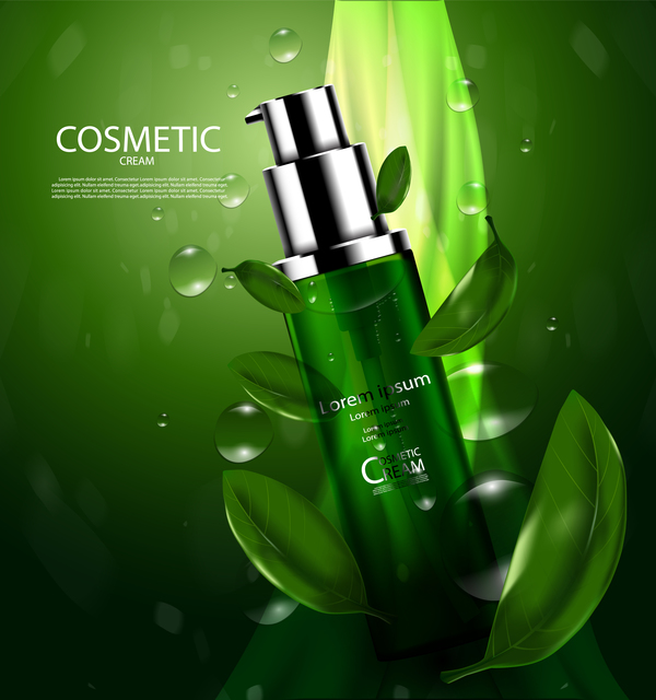 Green tea cosmetic cream advertising poster template vector 04  