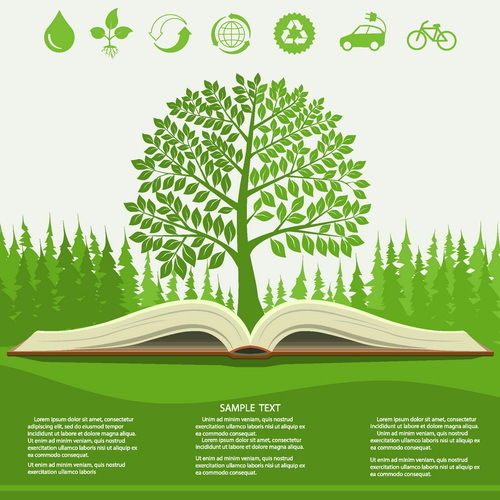 Grüner Baum mit Buch und Eco Infographic Vektor  