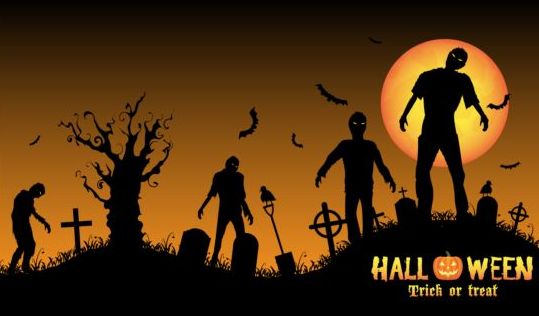 Halloween natt bakgrund med zombies vektor 03  