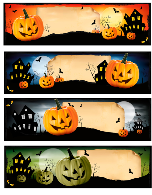 Halloween night banner vector set 01  