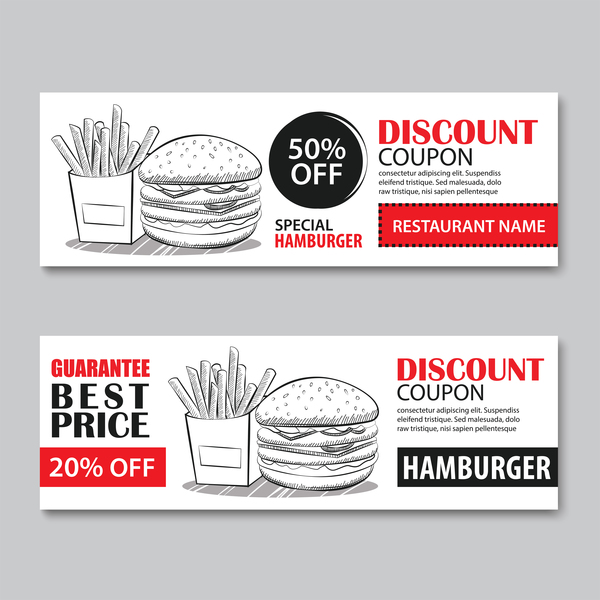 Hamburgers discount banner vector 02  