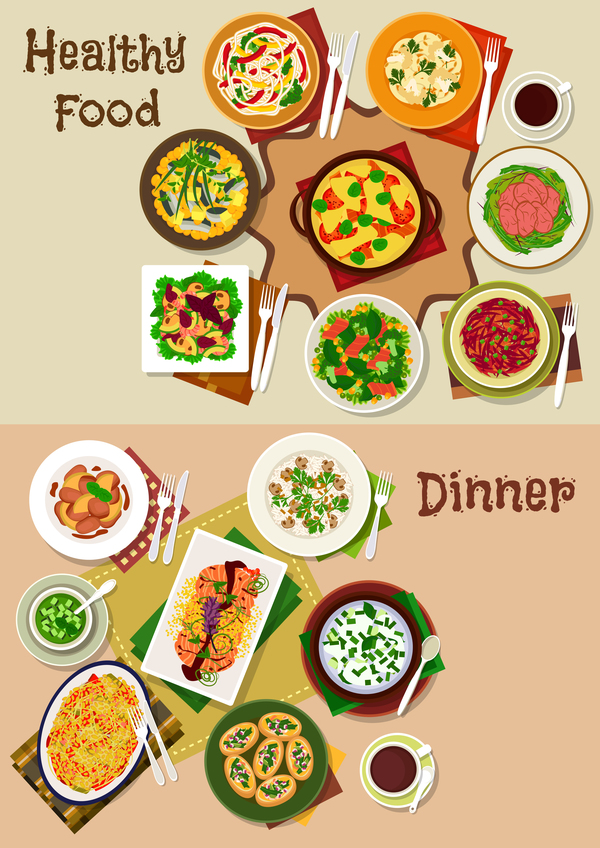 Healthy dinner food vector template 01  