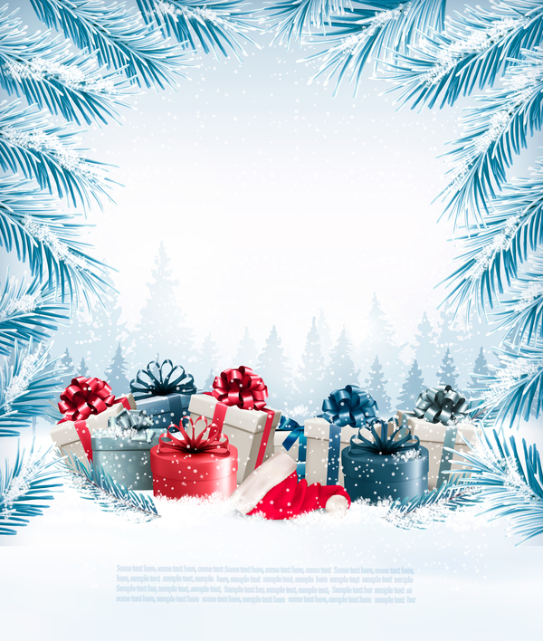 ホリデークリスマスの背景には、ツリーのベクトルとプレゼント  