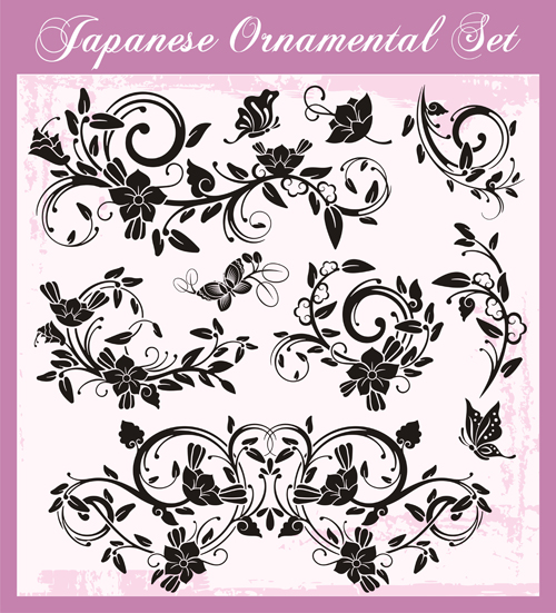 Japanese styles ornaments design vector set 10  