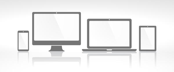 Laptop with monitor and tablet prototype vector template 03  