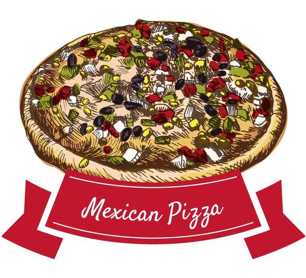 Gezeichneter Vektor der mexikanischen Pizza Hand  