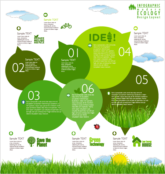 Modern ecology infographics green template vector 15  