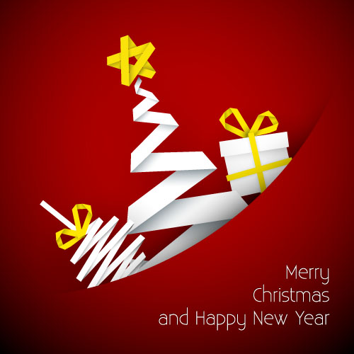 Origami with red christmas card vector  