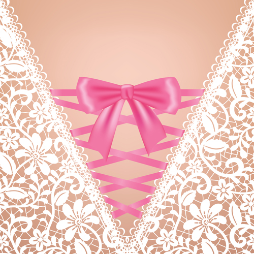 Ornate bow with lace background vector 02  