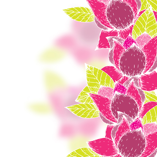 Pink flowers and yellow leaves vector background 02  